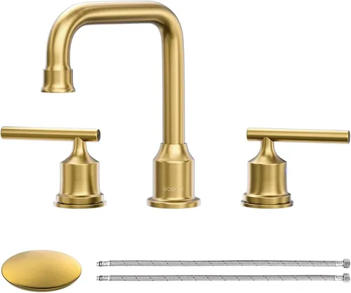 Miniatura 12 de WOWOW - Grifo de baño de diseño estándar de 8 pulgadas, 3 piezas para lavabo, llave mezcladora giratoria en 360 grados, acabado cromado, moderno
