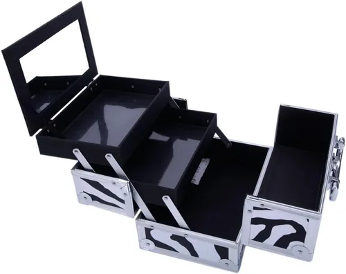 Miniatura 9 de Caja de tren de maquillaje de aluminio ligero, joyero, organizador de cosméticos con espejo (9.06 x 5.91 x 5.91) (largo x ancho x alto) cebra