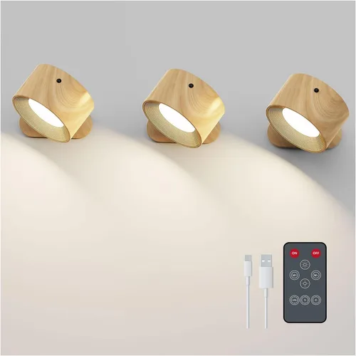 Miniatura 14 de Deyagoo 2PACK Lámpara de pared LED con control remoto - Lámpara de pared recargable, 3 colores y 3 niveles de brillo, cabezal giratorio magnético