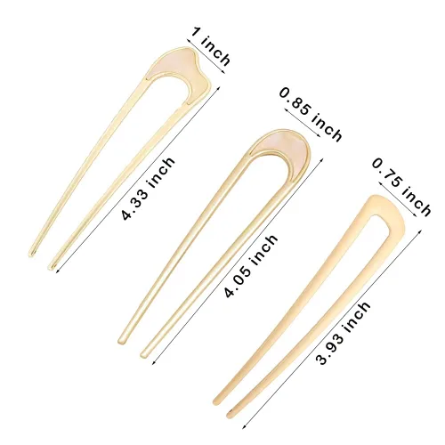 Miniatura 2 de Paquete de 3 horquillas en forma de U para el cabello francés, moño para el cabello, chignon dorado para mujer, accesorios para el cabello