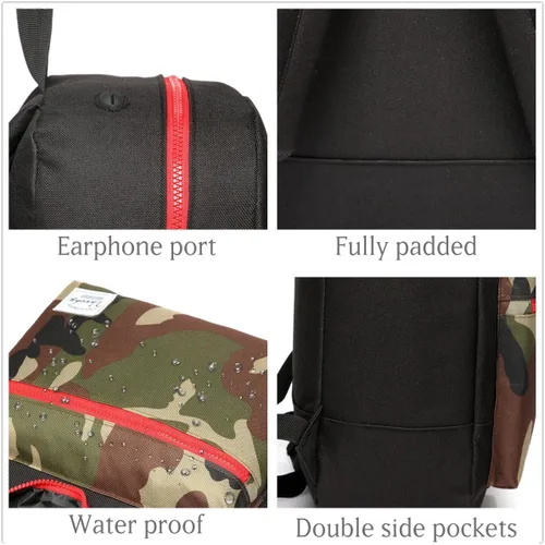 Miniatura 5 de VASCHY Mochila escolar, unisex, delgada, ligera, resistente al agua, para hombres y mujeres, mochila escolar universitaria, bolsa de viaje Black Camo