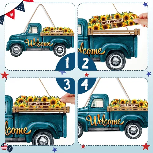 Miniatura 6 de Ferraycle Letrero de bienvenida intercambiable con el 250º aniversario para decoración de camión con 12 iconos de vacaciones, decoración rústica