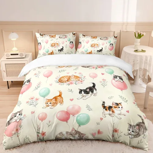 Miniatura 19 de AILONEN Hobby Cat Twin Duvet Cover Set 3 Piece, Blue Sports Art Bedding Pack, Cupcake Ball Microfiber Shell, 2 Pillowcases