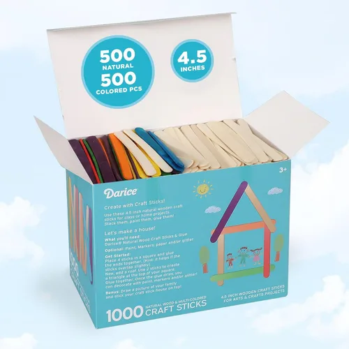 Miniatura 3 de Darice Palitos de paletas para manualidades, 4.5 pulgadas, 1000 piezas, 500 palitos de madera de colores arcoíris para manualidades, 500 palos