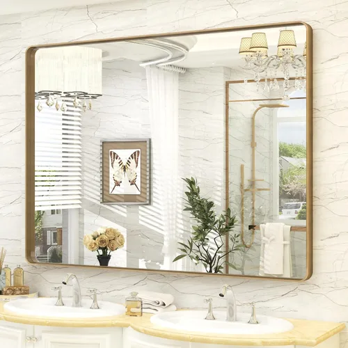 Miniatura 80 de Paquete de 2 espejos de baño con marco de metal negro de 22 x 30 pulgadas, espejo rectangular redondeado negro mate, antioxidante, se cuelga