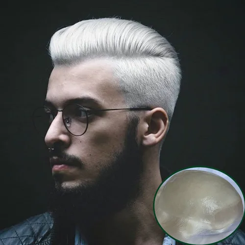 Miniatura 9 de Voloria Toupee para hombres 100% cabello humano europeo suizo frente encaje frontal natural piezas de cabello 0.003 in piel fina PU V-looped sistema