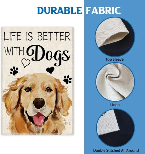 Miniatura 4 de Hafhue Life is Better with Dogs Golden Retriever - Bandera de jardín de doble cara de 12 x 18 pulgadas, bandera de jardín con perro, decoración