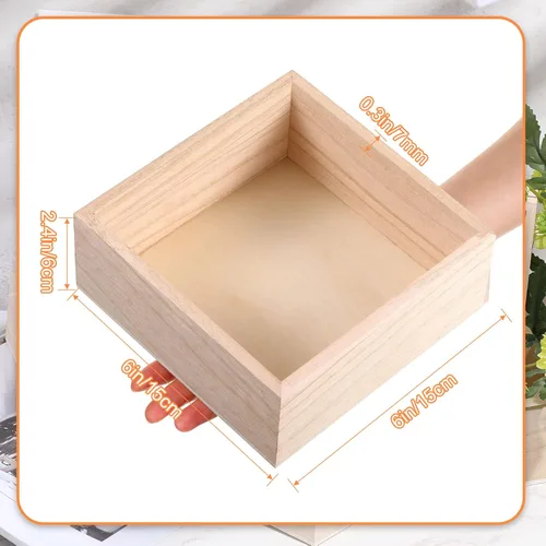 Miniatura 2 de Yookeer Paquete de 10 cajas de madera sin terminar, caja cuadrada de madera rústica de 6 x 6 pulgadas, organizador de almacenamiento