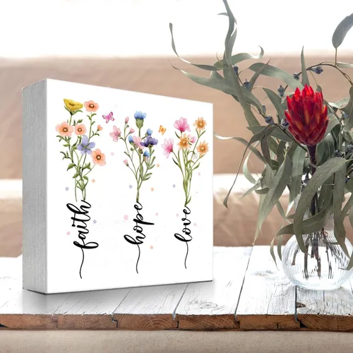 Miniatura 4 de Letrero de madera con texto en inglés "Bible Faith Love Hope" para decoración de escritorio, rústico, cristiano, inspirador, letrero de madera Fe