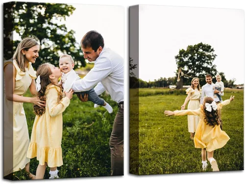 ZHIYYHAO Impresiones en lienzo personalizadas con tus fotos, juego de 2 fotos enmarcadas de 16 x 24 pulgadas, retrato familiar personalizado para 2