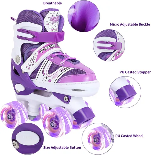 Miniatura 5 de Patines de ruedas para niños, tamaño ajustable, patines dobles con todas las ruedas, iluminan la diversión y la iluminación para niñas y niños