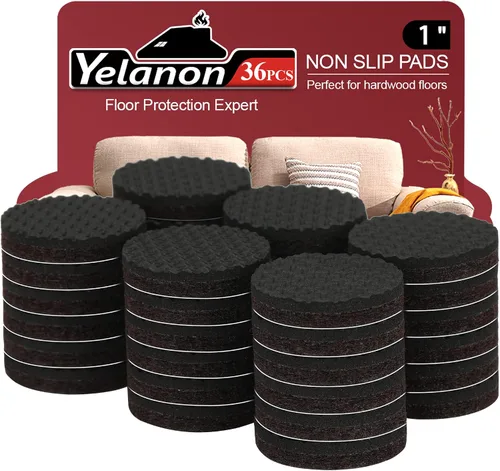Yelanon Almohadillas antideslizantes para muebles - 36 piezas de 1 pulgada, pinzas autoadhesivas de goma para patas de muebles, antideslizantes para