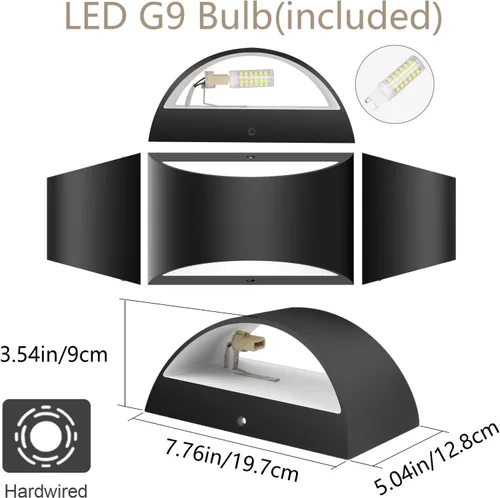 Miniatura 7 de Aipsun Juego de 2 apliques de pared LED modernos negros para interiores, con cable arriba y abajo, para sala de estar, dormitorio, pasillo, pasillo