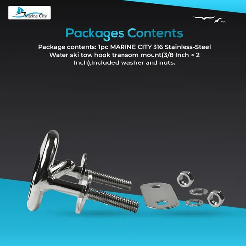 Miniatura 7 de MARINE CITY Transom Mount Ski Tow Hook, Premium 316 Stainless Steel, Corrosion-Resistant, Ideal for Boats, Marines, Yachts, Sport Accessories