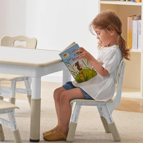 Miniatura 2 de DOREROOM Juego de mesa y 2 sillas para niños, mesa y sillas para niños pequeños de altura ajustable con escritorio de graffiti, 31.5 pulgadas