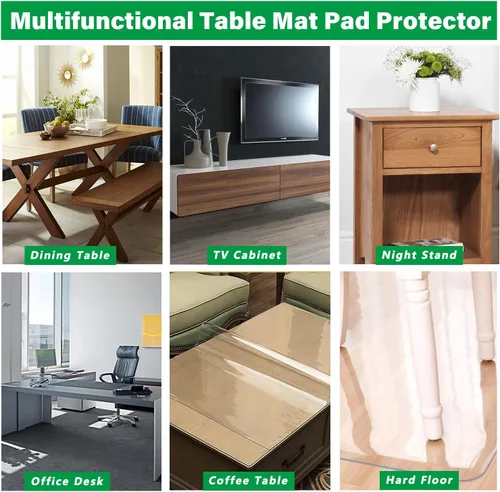 Miniatura 6 de Protector de plástico transparente de 32 x 32 pulgadas, 0.059 in, protector de mesa de comedor, mantel cuadrado de PVC, tapete de plástico
