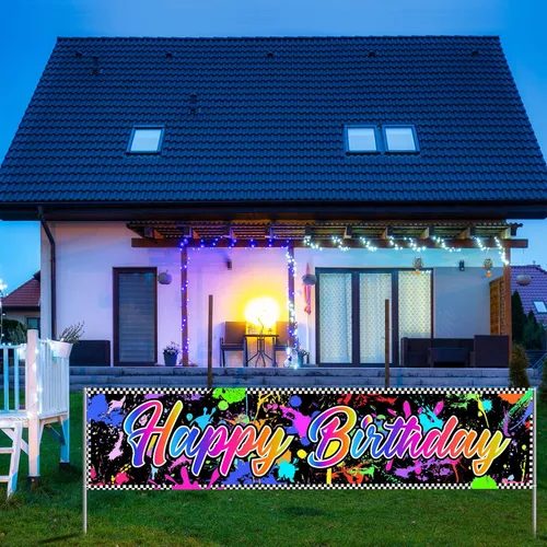 Miniatura 4 de Cartel de neón para decoración de cumpleaños que brilla en la oscuridad, fondo colorido de grafiti, suministros para fiesta, telón de fondo