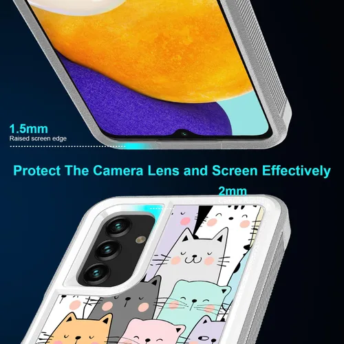 Miniatura 4 de Funda para Samsung Galaxy A13 5G, lindo y divertido patrón de gatos, absorción de golpes, policarbonato duro e interior de silicona híbrida de doble