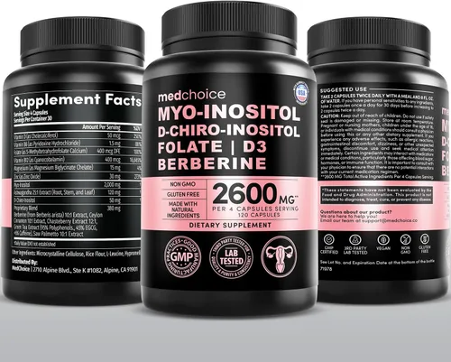 Miniatura 9 de Suplemento complejo de inositol 14 en 1 para mujeres, inositol mio y D-Chiro 40:1 con folato, vitamina D3, zinc, magnesio y botánicos para apoyo