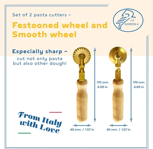 Miniatura 2 de La Gondola Juego de 2 cortadores de pasta caseros - Ruedas festoneadas y lisas Herramientas de fabricación para el hogar y negocios Latón