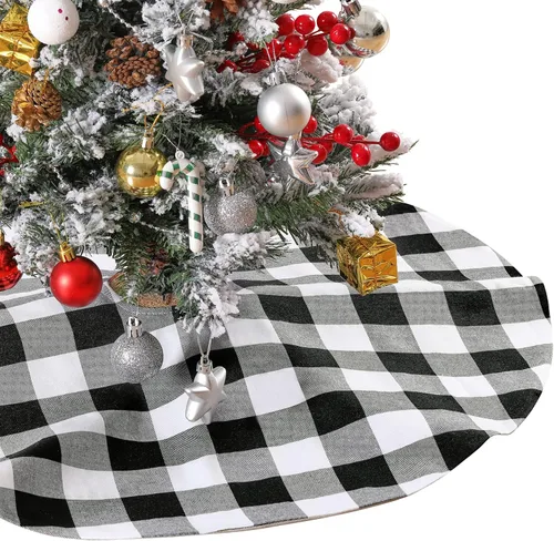 Miniatura 10 de SoarDream Faldas de árbol a cuadros de Navidad pequeñas de 24 pulgadas, falda de árbol a cuadros de búfalo rojo y negro para Navidad, fiesta de Año