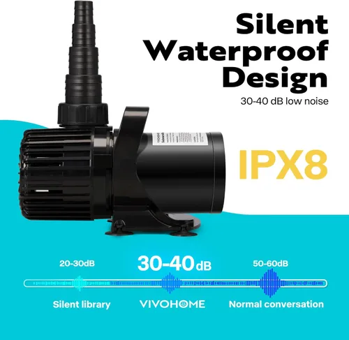 Miniatura 5 de VIVOHOME Bomba de agua sumergible de 120W 2700GPH con boquilla ajustable sin costuras de 180° y bolsa de barrera para estanque de koi, cascada