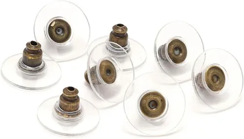 100 unidades por lote de goma de color bronce antiguo para aretes, topes de embrague de bala con almohadilla para aretes, respaldos de seguridad