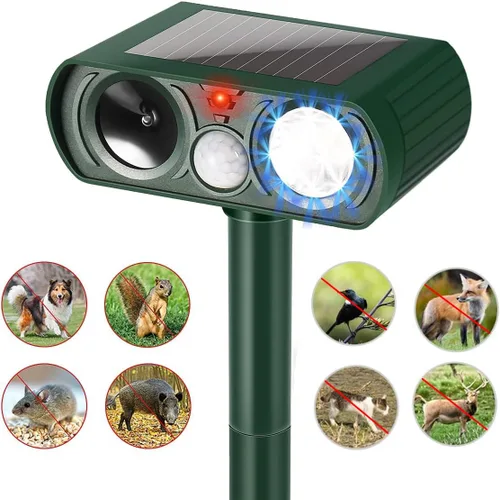 Miniatura 3 de Repelente de animales, alimentado por energía solar, ultrasónico, repelente de animales, sensor de movimiento y luz intermitente al aire libre