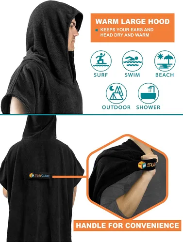 Miniatura 4 de SUN CUBE Poncho de surf cambiador con capucha Toalla de microfibra absorbente de secado rápido con bolsillo para surfear, hombres y mujeres