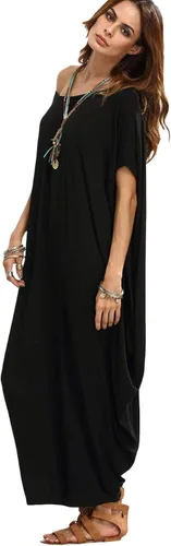 Miniatura 5 de Verdusa Vestido largo para mujer, con cuello estilo bote amplio, de gran tamaño, caftán, con manga murciélago
