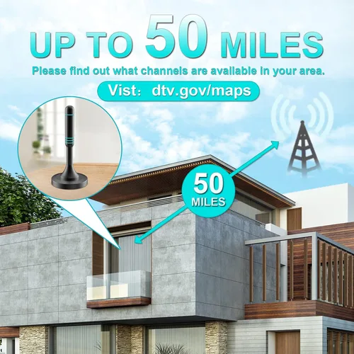 Miniatura 3 de VUELVE Antena de TV para Smart TV, antenas digitales para interiores con base magnética fuerte, recepción de largo alcance para canales locales 4K