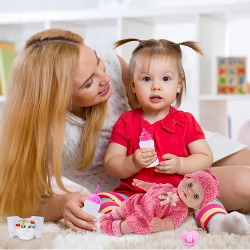 Miniatura 5 de DONTNO Muñeca de bebé de 12 pulgadas con ropa y accesorios, Set de alimentación y cuidado de muñeca bebé renacida viva con biberones, pañal