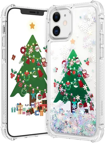Miniatura 23 de Maxdara Funda de Navidad para iPhone 11, diseño de muñeco de nieve con purpurina líquida brillante cubierta bonita para niñas y niños, 6.1 pulgadas