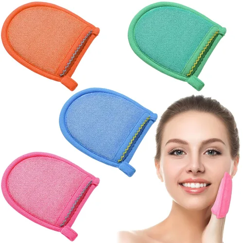 Frienda 4 guantes exfoliantes faciales exfoliantes profundos para rostro y cuerpo, removedor de piel muerta, guantes exfoliantes de limpieza, baño,