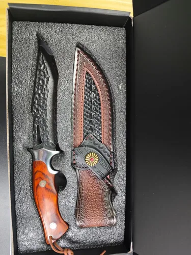 Miniatura 7 de DRACHENADER Cuchillo de caza de Damasco VG10 hecho a mano con 67 capas de acero de Damasco con funda de cuero real, hoja fija para hombres, mango