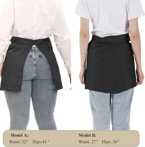 Miniatura 4 de Delantales de servidor, tamaño grande, 3 bolsillos, delantal de media cintura en color negro para mujeres y hombres
