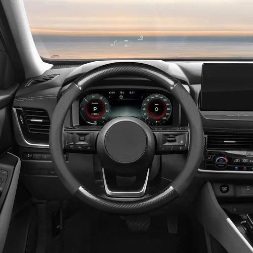 Miniatura 2 de Ergocar Funda deportiva de fibra de carbono y cuero PU para volante de automóvil, protector antideslizante para volante de automóvil universal
