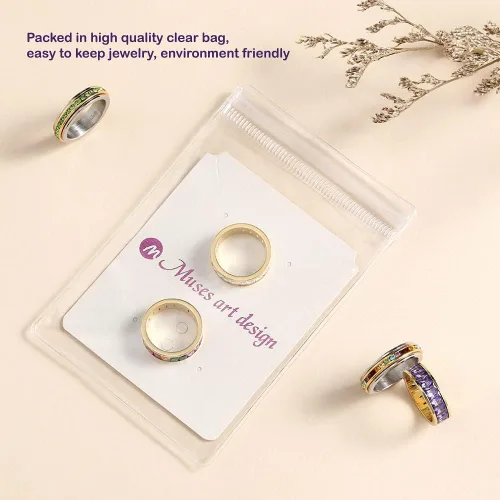 Miniatura 7 de Muses Art Design - Anillos para la ansiedad, anillos giratorios, anillos de banda con piedra de nacimiento, acero inoxidable, mujeres y hombres