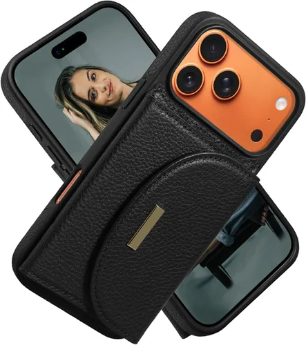 Miniatura 49 de Funda tipo cartera para iPhone 15 Pro de 6.1'', funda plegable con ranuras para tarjetas, soporte con anillo y atril, cubierta protectora tipo folio