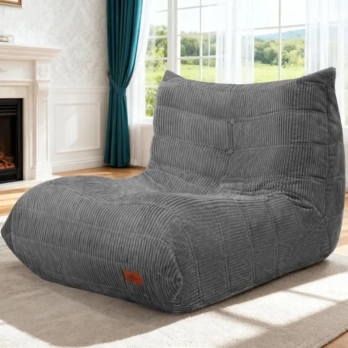 Miniatura 68 de Puf para adultos, silla puf grande, sillón con relleno de espuma viscoelástica para el hogar, apartamento o sala de juegos, gris afelpado Felpa gris