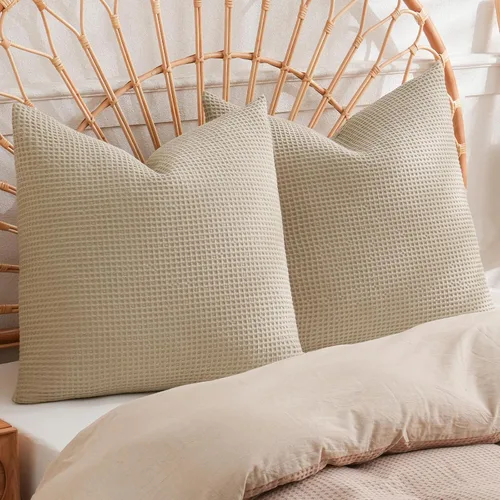 Miniatura 15 de PHF Funda de almohada 100% algodón con tejido de gofre, 18 x 18 pulgadas, sin relleno, paquete de 2 elegantes fundas de almohada cuadradas Gris claro