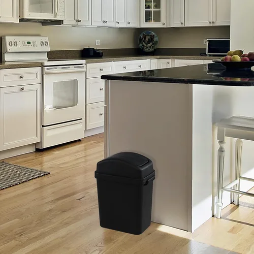 Miniatura 7 de Paquete de 4 cubos de basura pequeños de 7 L con tapa giratoria, cubo de basura de plástico negro
