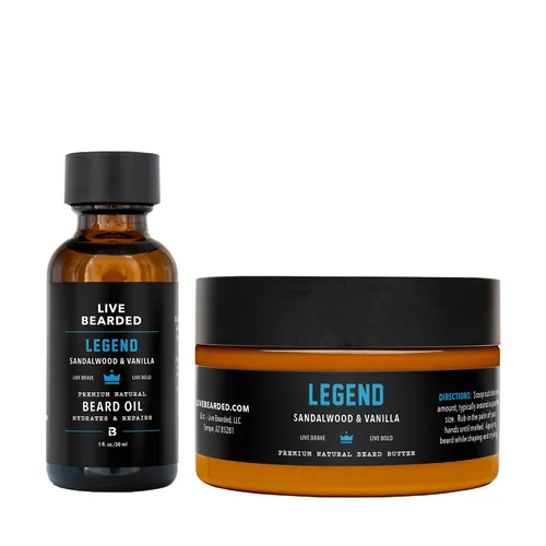 Miniatura 11 de Live Bearded Kit de aseo de aceite y mantequilla para barba, fabricado en los Estados Unidos, ingredientes totalmente naturales con karité, argán