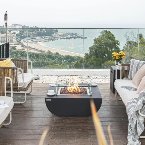 Miniatura 6 de Aurora - Mesa de fuego para exteriores, hoguera de hormigón fundido de 34 x 34 pulgadas, incluye rocas de lava de 45,000 BTU chimenea al aire libre