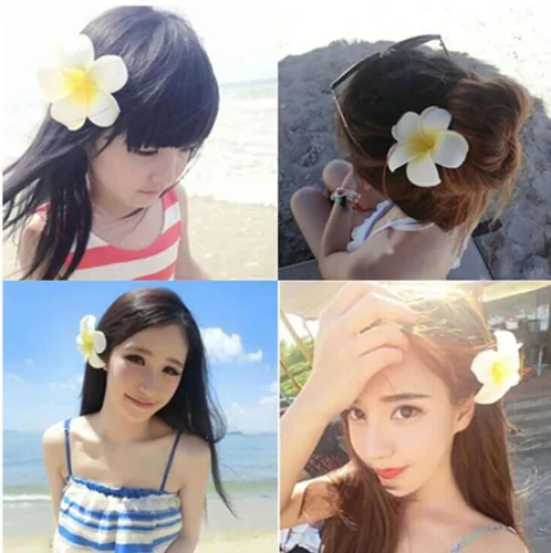 Miniatura 4 de Pinzas de espuma hawaiana de plumeria para mujer, para novia, boda, playa, tropical, vacaciones, fiesta, decoración para el cabello