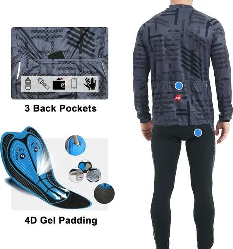Miniatura 17 de sponeed Ropa de ciclismo para hombre, manga larga, para bicicleta de montaña, camiseta de bicicleta de carretera, pantalones acolchados, trajes