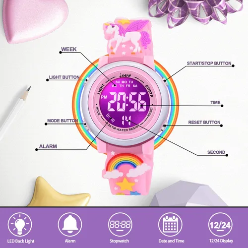 Miniatura 2 de Relojes impermeables de dibujos animados 3D para niñas con alarma, los mejores regalos de juguetes para niñas de 3 a 12 años