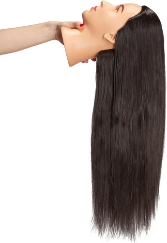 Miniatura 4 de Hairingrid Cabeza de maniquí de 26 a 28 pulgadas, para entrenamiento de peinado, cosmetología, cabeza de muñeca, pelo de fibra sintética y soporte