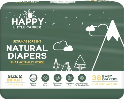 Miniatura 25 de Happy Little Camper Pañales desechables naturales para bebés, ultraabsorbentes, talla 1 - hipoalergénicos, sin perfume y sin cloro (200 unidades)