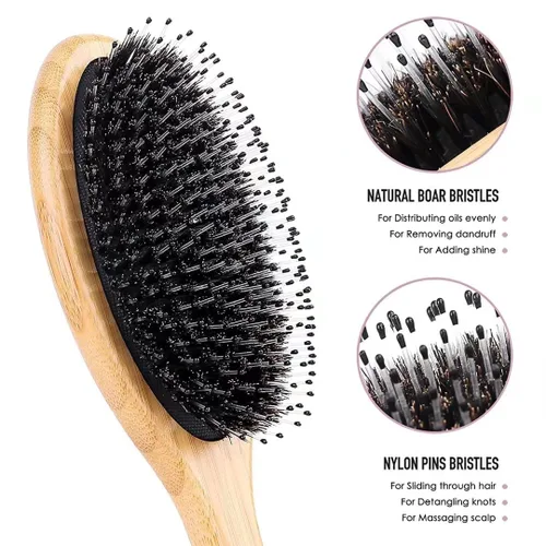 Miniatura 2 de Juego de Cepillo y Peine con Cerdas de Jabalí para Cabello Rizado, Grueso, Largo, Fino, Seco y Húmedo, el Mejor Cepillo Desenredante de Paleta